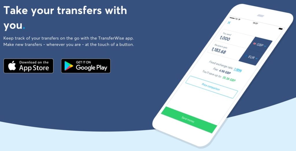 TransferWise homepage and apps