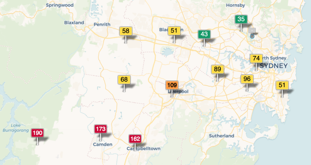 Sydney air pollution report on 2 December 2019